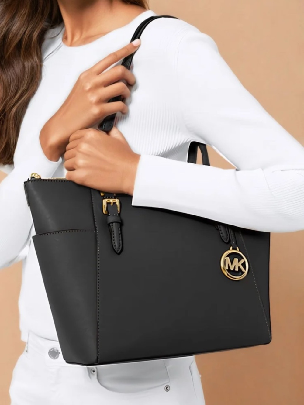 Michael Kors Jet Set Travel Md Top-Zip Saffiano Leather Tote purse 38S1CTVT6L